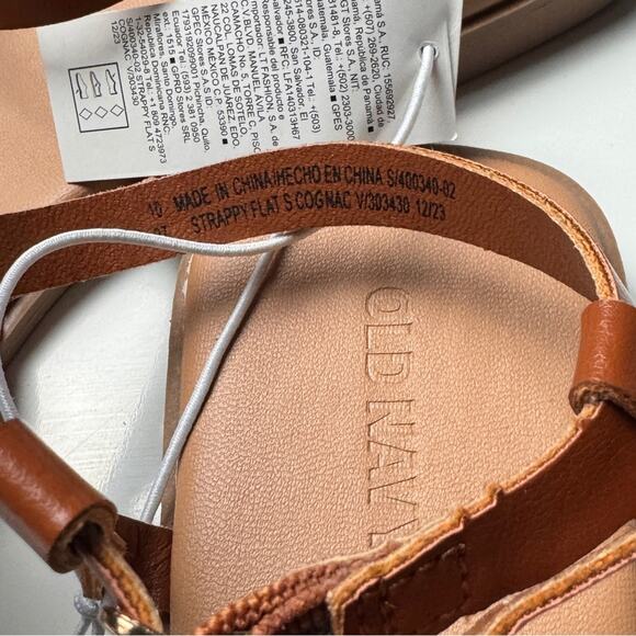 Old Navy Women's Flat Cross Strap Cognac Brown Low Heel Sandals Sz 10 - Picture 11 of 12